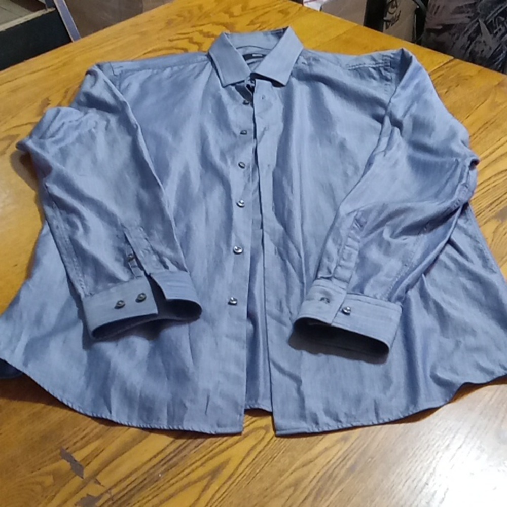 HUGO BOSS MENS 42 / 17 Shirt Top PREOWNED Used Long Sleeve GRAY Work